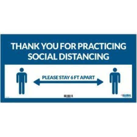 THE MAGNET GROUP GEC&#8482; Blue Thank you for Social Distancing Sign, 24"W x 12"H, Adhesive Vinyl CP005801